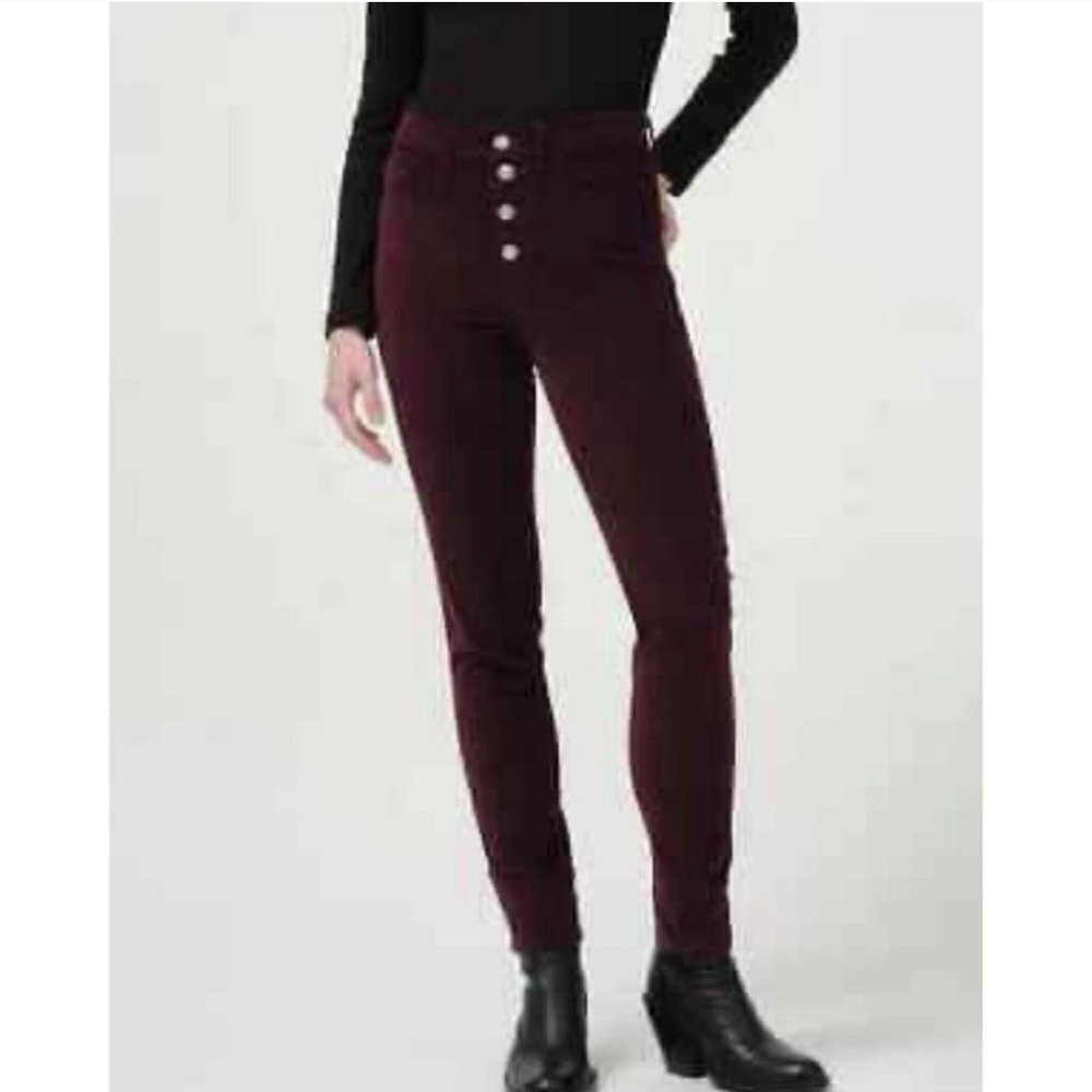 Burgundy High-Waisted Pants with Button Detail